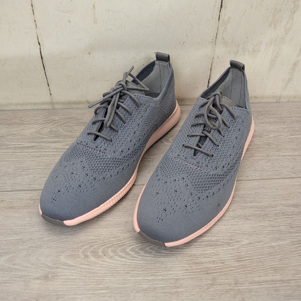 Cole Haan ZeroGrand Stitchlite Wingtip Oxford Womens 9.5 B Gray/Pink Knit